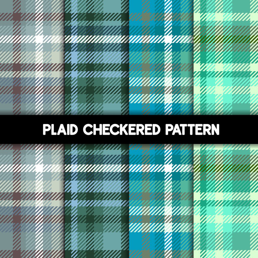 Plaid Checkered Fabric Pattern and seamless green collection Free Vector