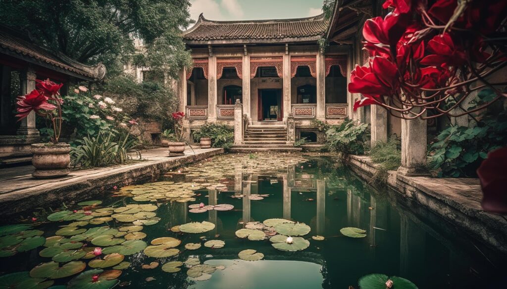 Ancient pagoda in Beijing formal garden reflects Chinese culture spirituality generated by AI Stock Free