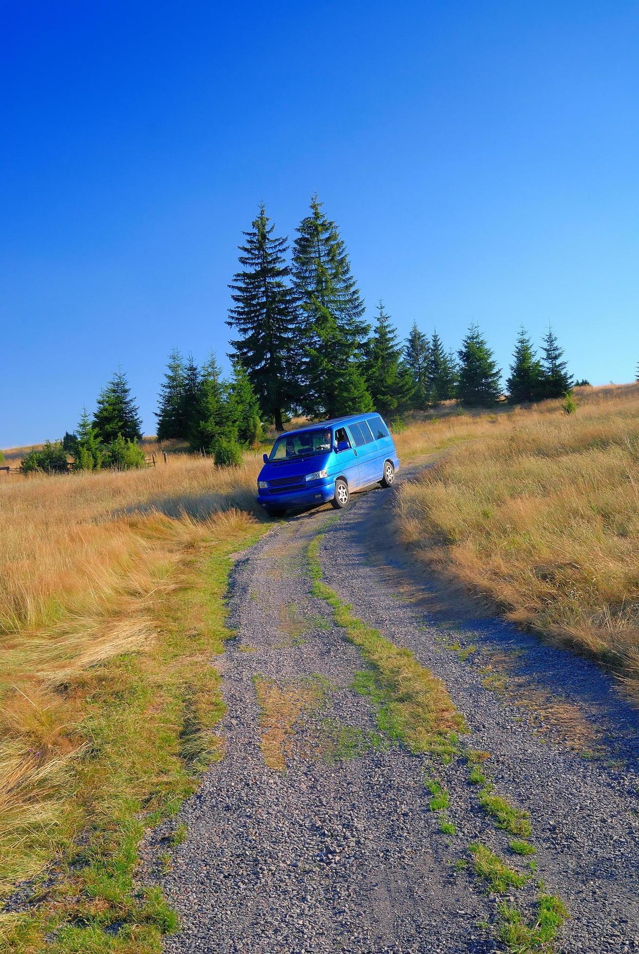 blue van in nature Stock Free