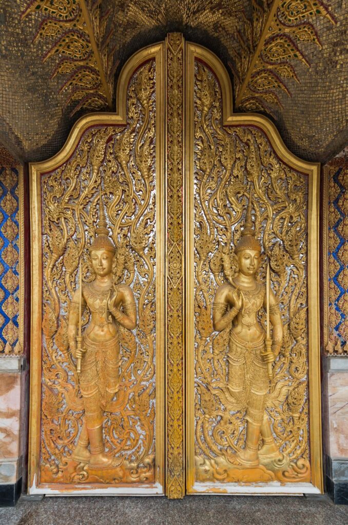 Pattern of the entrance to the Castle Gold and located inside Tha sung temple Uthai Thani, on August 12, 2016 in Uthai Thani, Thailand. Stock Free