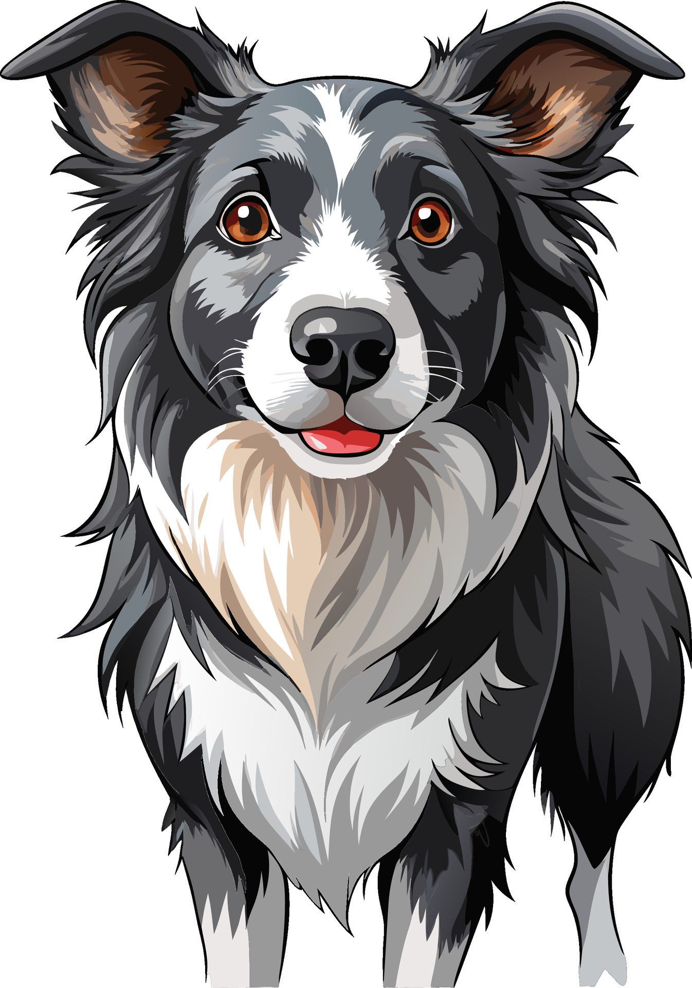 Playful Border Collie captured in pencil sketch. AI-generated. Free Vector