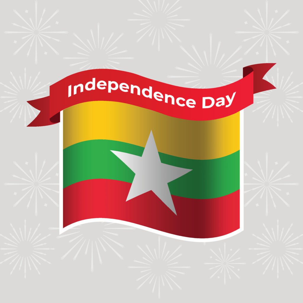 Myanmar Wavy Flag Independence Day Banner Background Free Vector