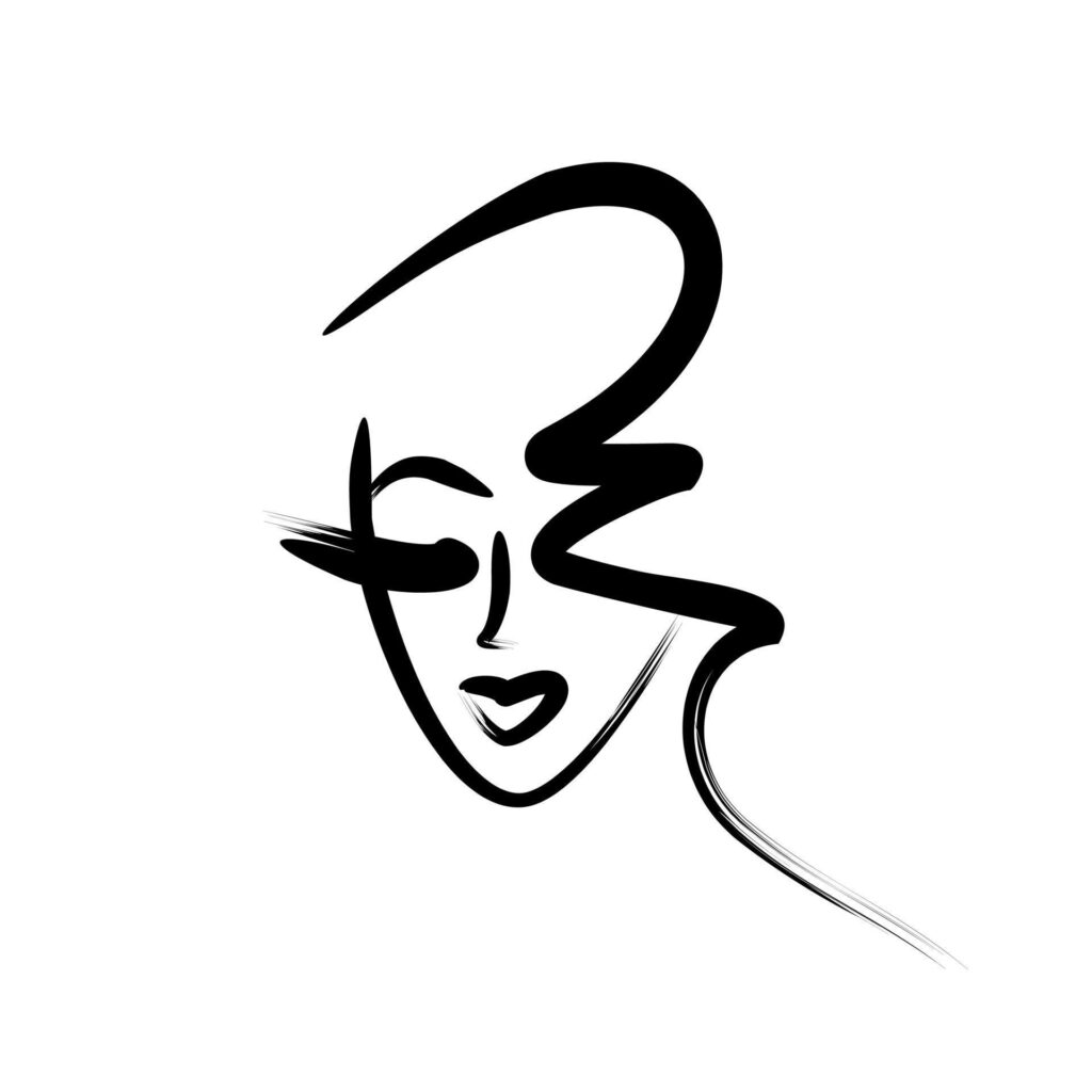 face logo sketch. girl avatar portrait – vector illustration drawn by brush. beauty salon icon Stock Free