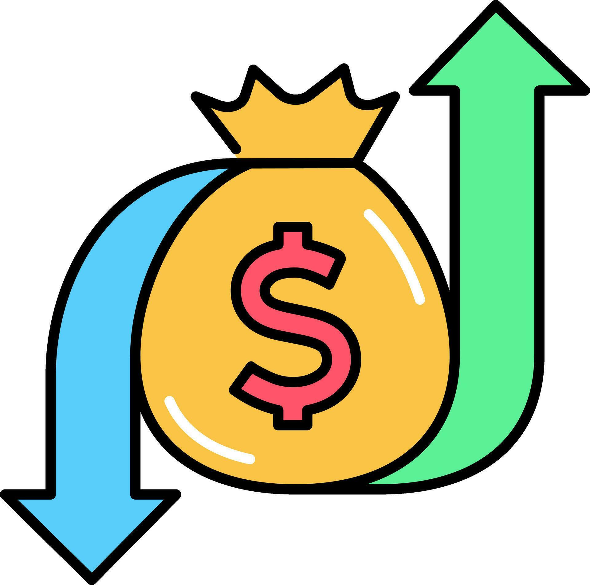 sack money with up down arrow icon. Stock Free