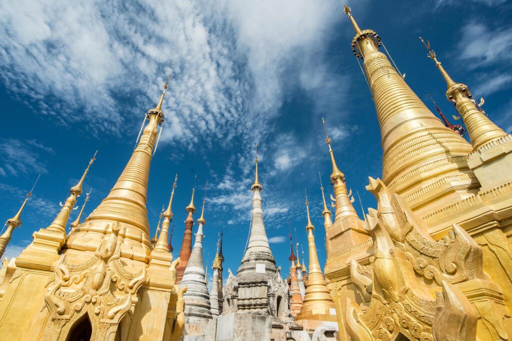 The group of ancient pagoda named Shwe Indein located in the village near Inle lake of Myanmar. Stock Free