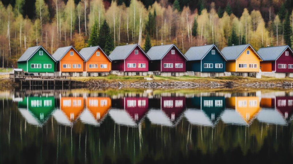 Row of colorful wooden houses. Illustration Stock Free