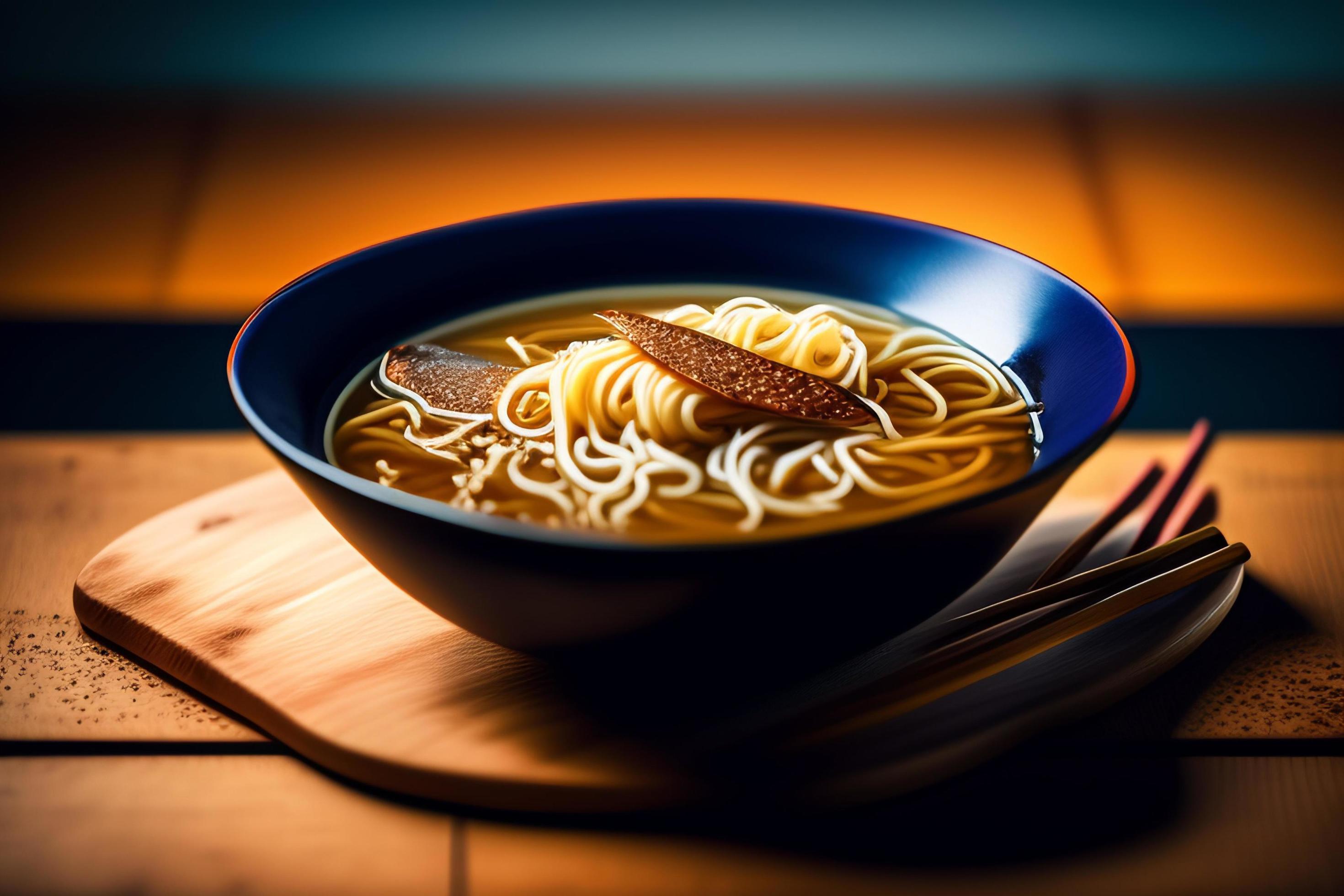 Delicious noodles. Fast food meal with appetizing pasta and chopsticks. Stock Free