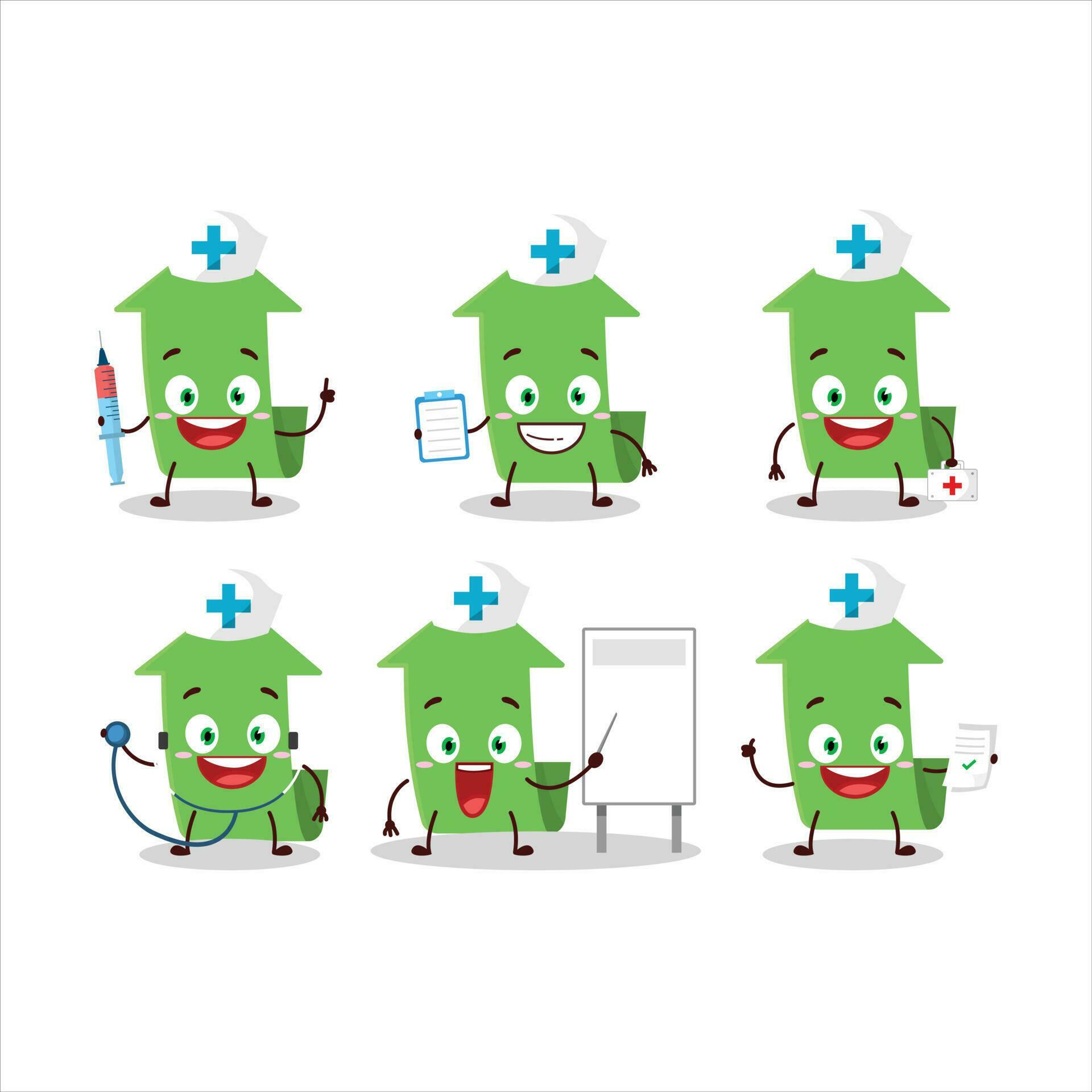 Doctor profession emoticon with arrow up cartoon character Stock Free