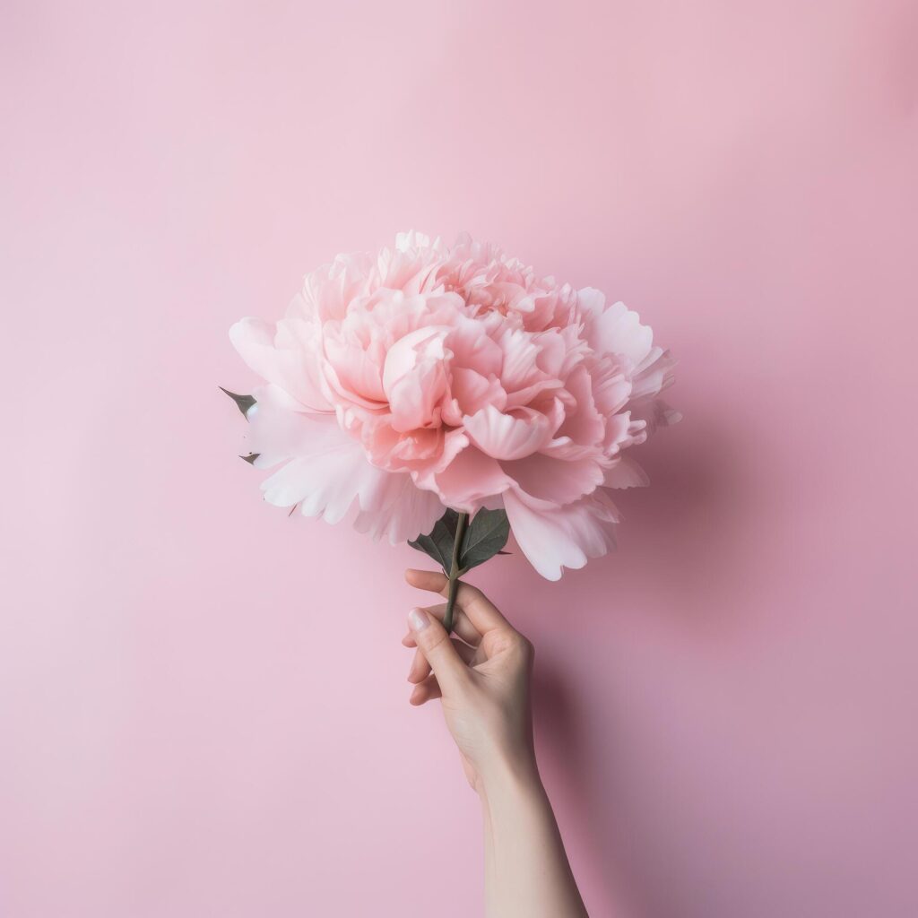 Hand with pink peony flower. Illustration Stock Free