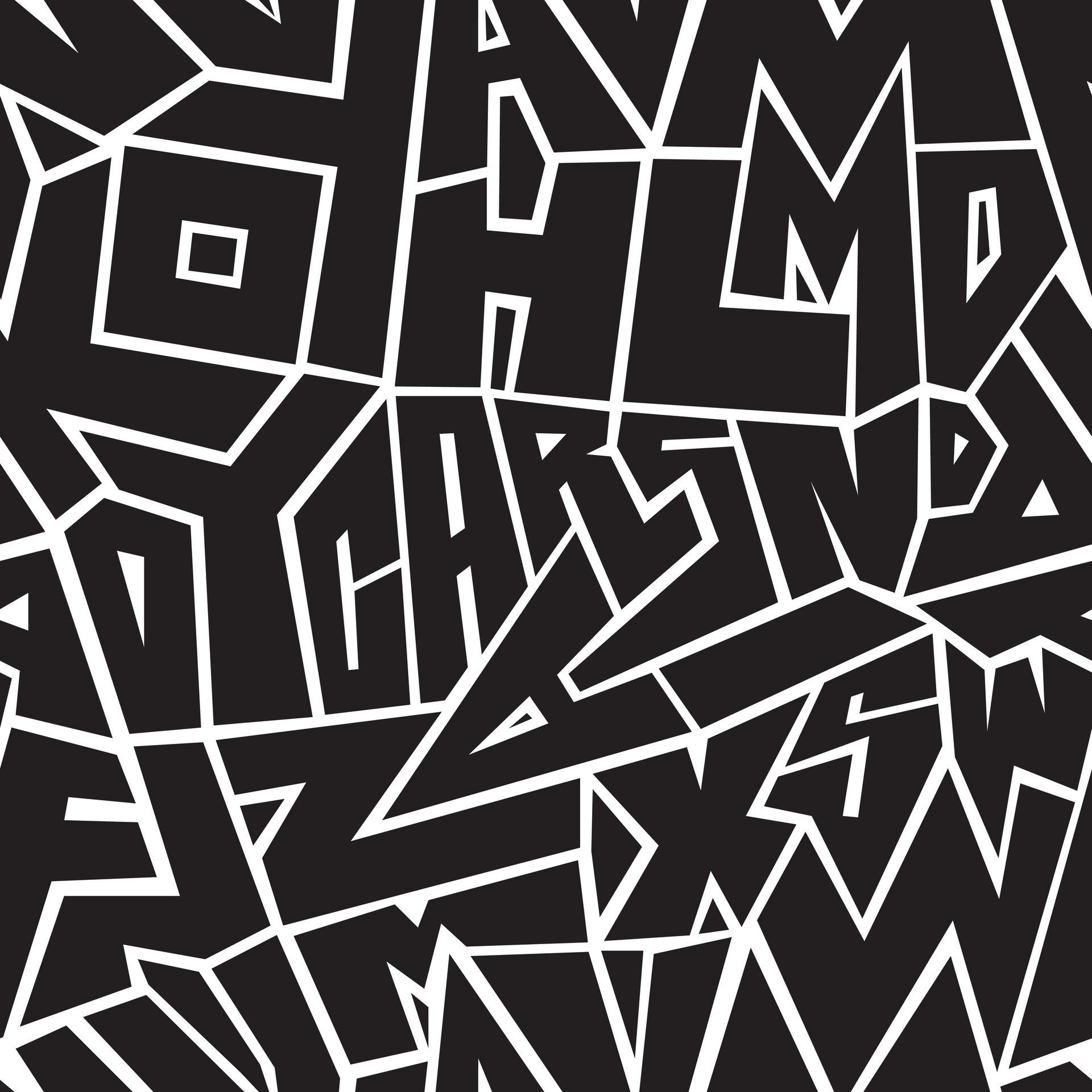 Seamless pattern with abstract lettering on black. Perfect for wrapping paper, bed sheets or interior and many more Free Vector