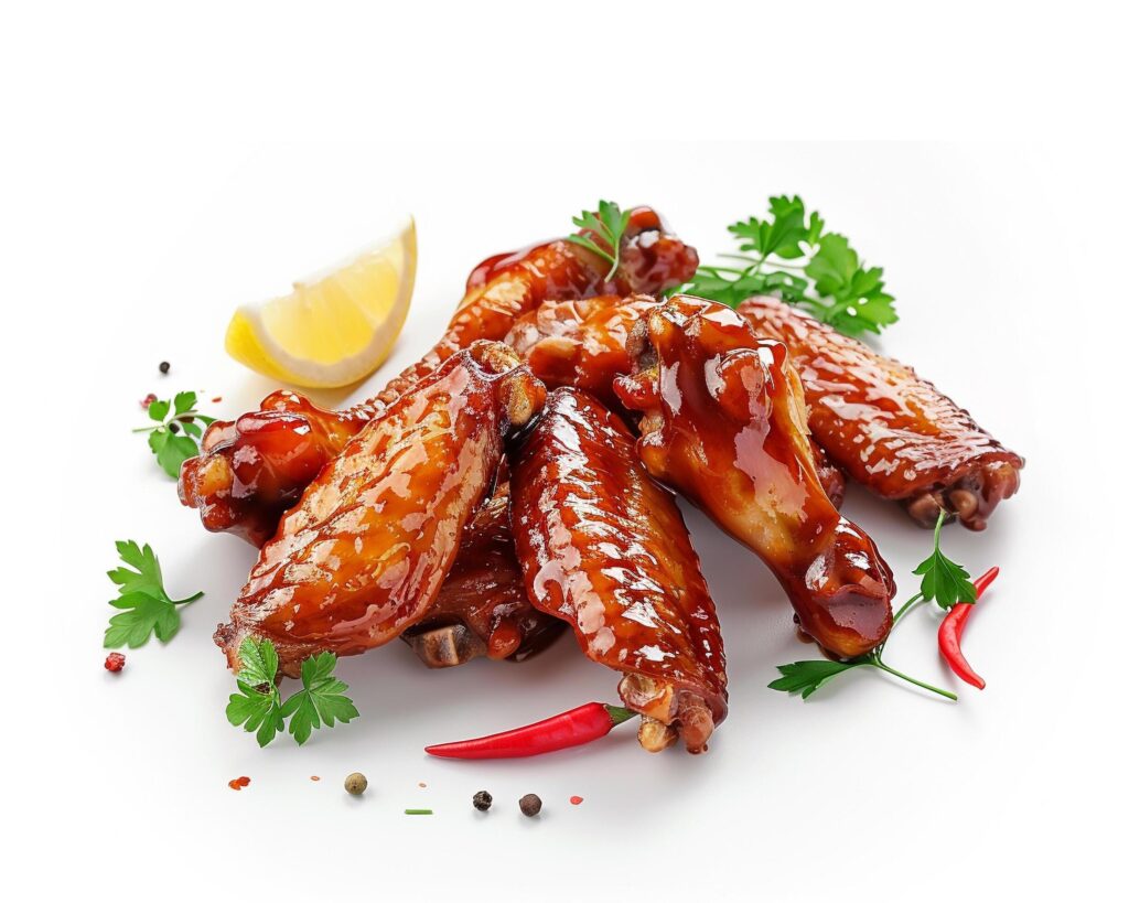 chicken wings with lemon and herbs on a white background Stock Free