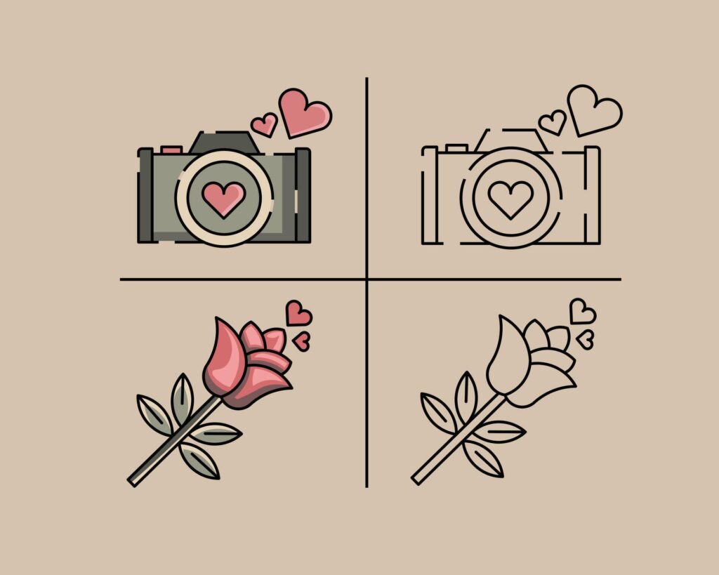 valentine icon camera and rose asset graphic Stock Free