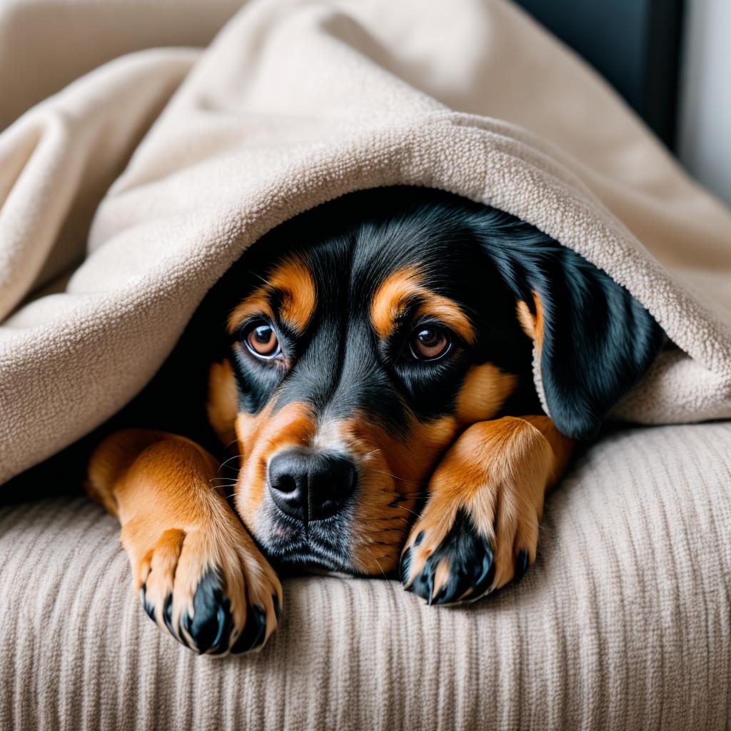 Dog snuggled in a by @ai_generated