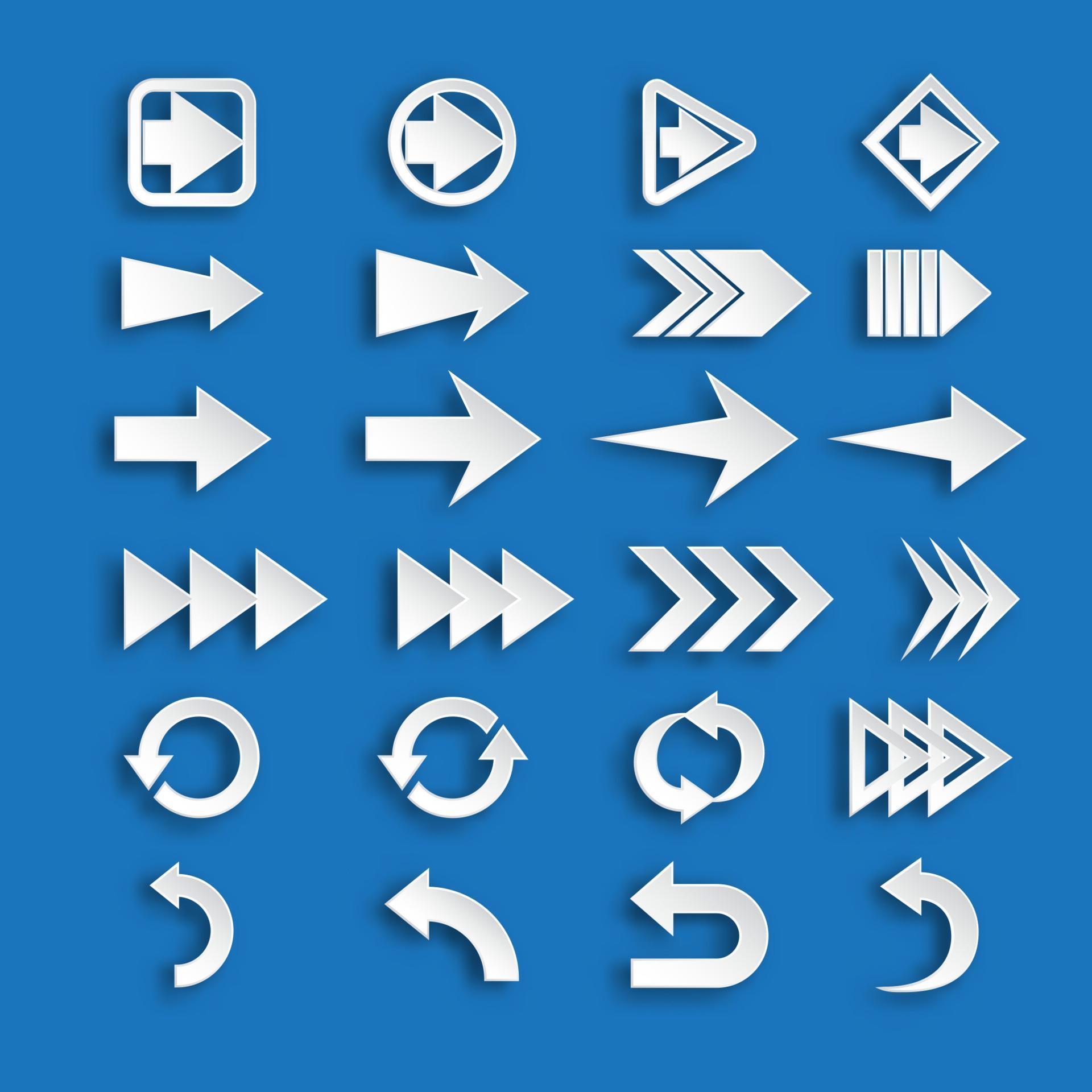 vector collection of paper style arrows with shadow on blue background Stock Free