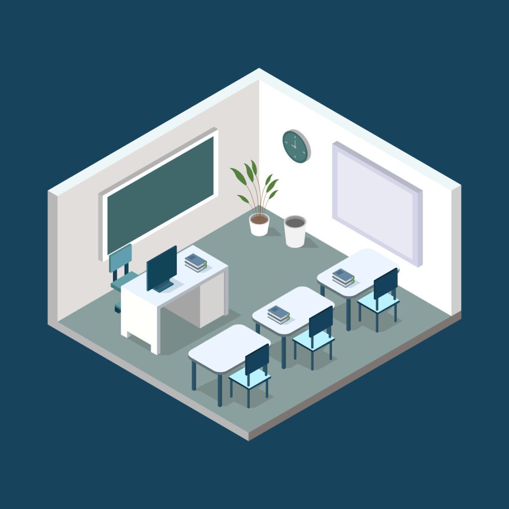 Isometric school room on a background Free Vector