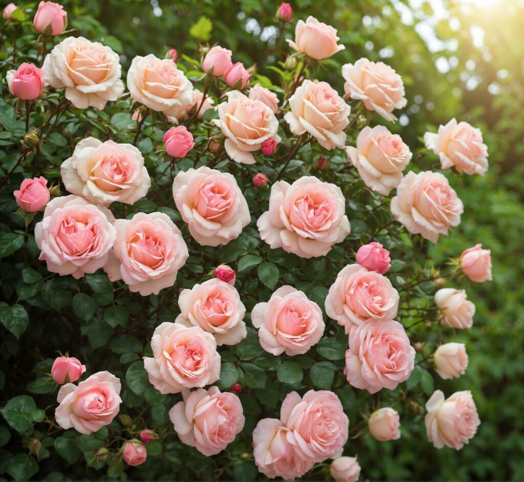 Beautiful pink roses blooming in the garden. Floral background Free Photo