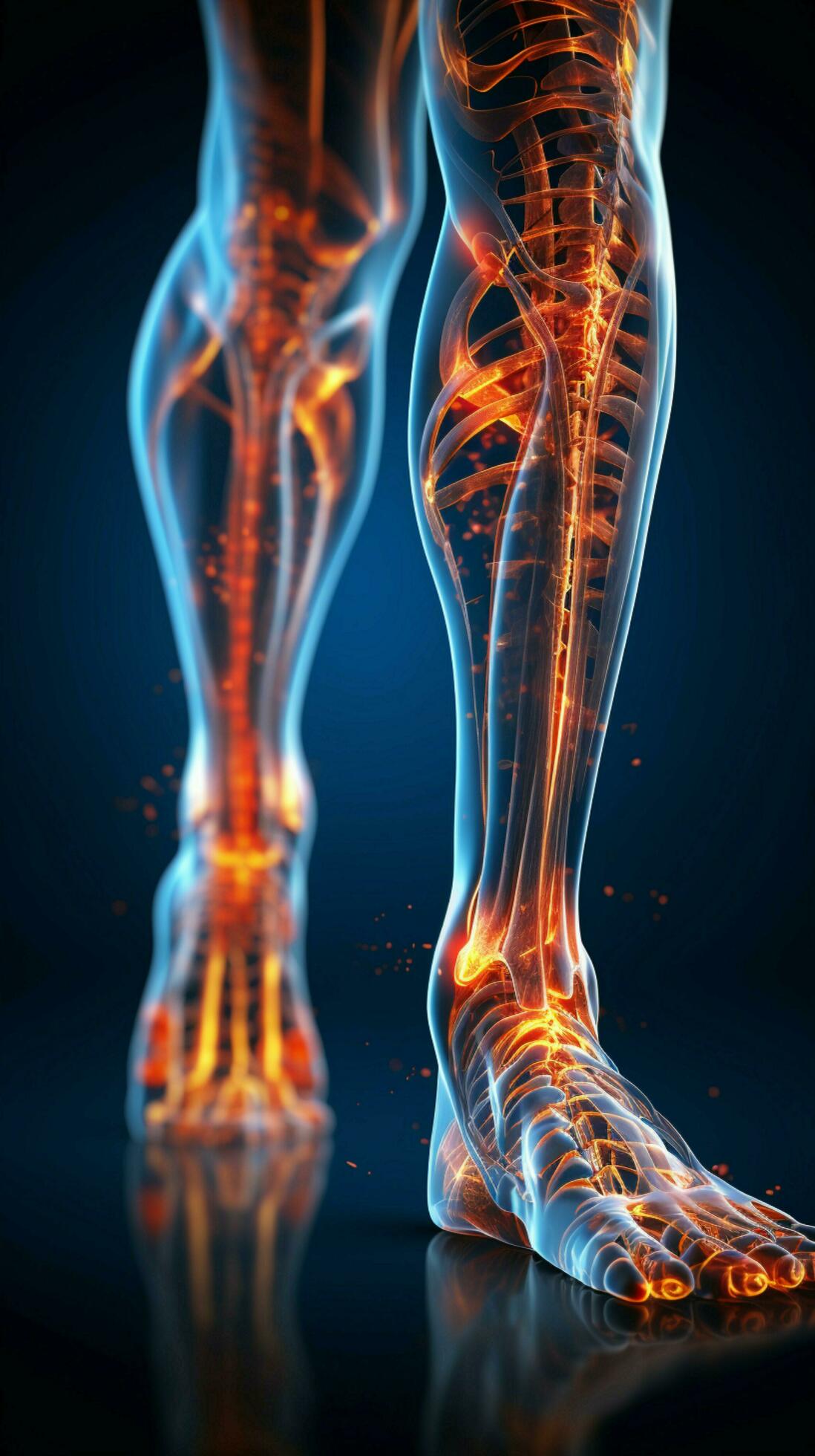 Detailed 3D medical figure, spotlighting knee and ankle bones of male physiology Vertical Mobile Wallpaper AI Generated Stock Free