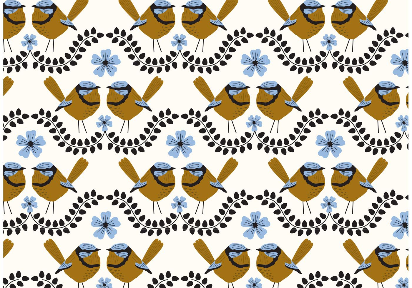 Blue Wren Repeat Pattern Free Vector and Free SVG