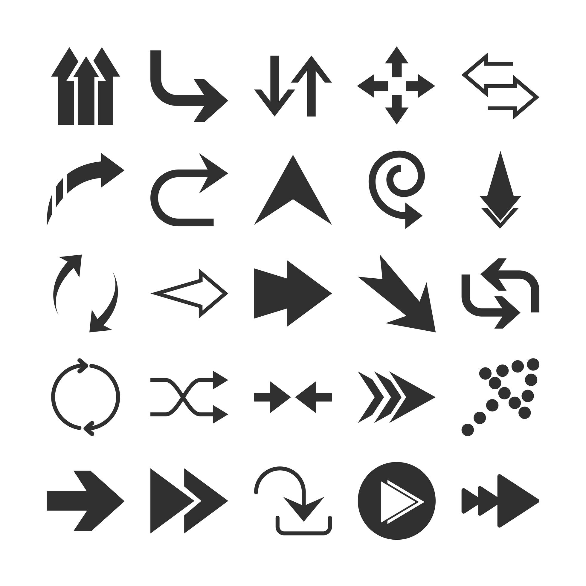 arrows direction guide cursor web navigation icons set silhouette style Stock Free