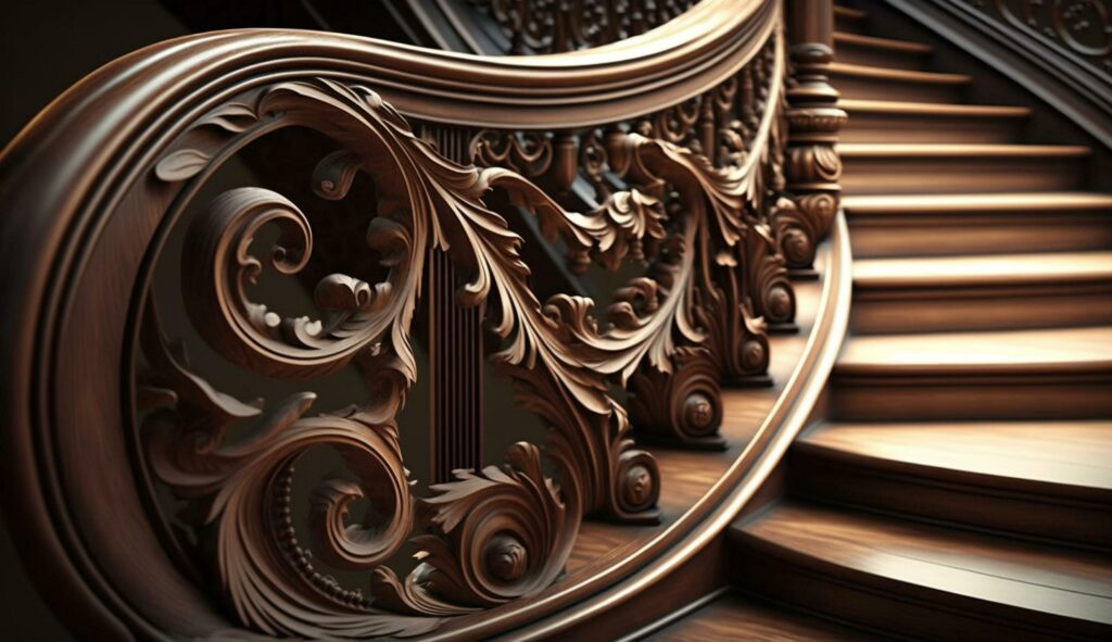 Ornate spiral staircase showcases ancient architectural elegance generated by AI Stock Free