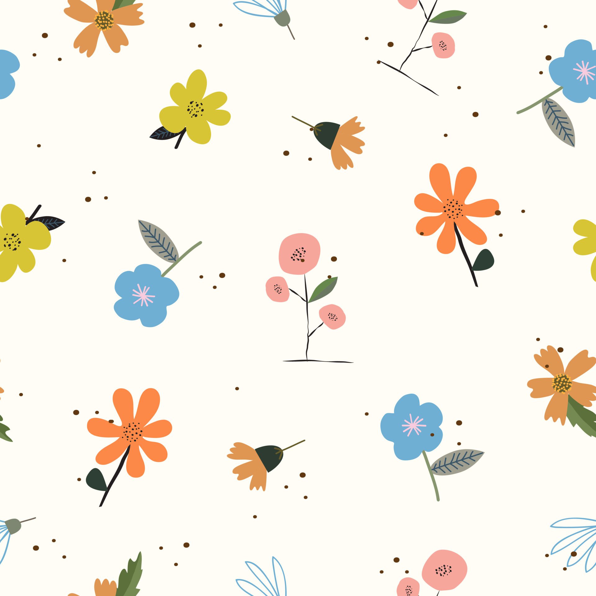 Seamless hand drawn cute floral pattern background Free Vector