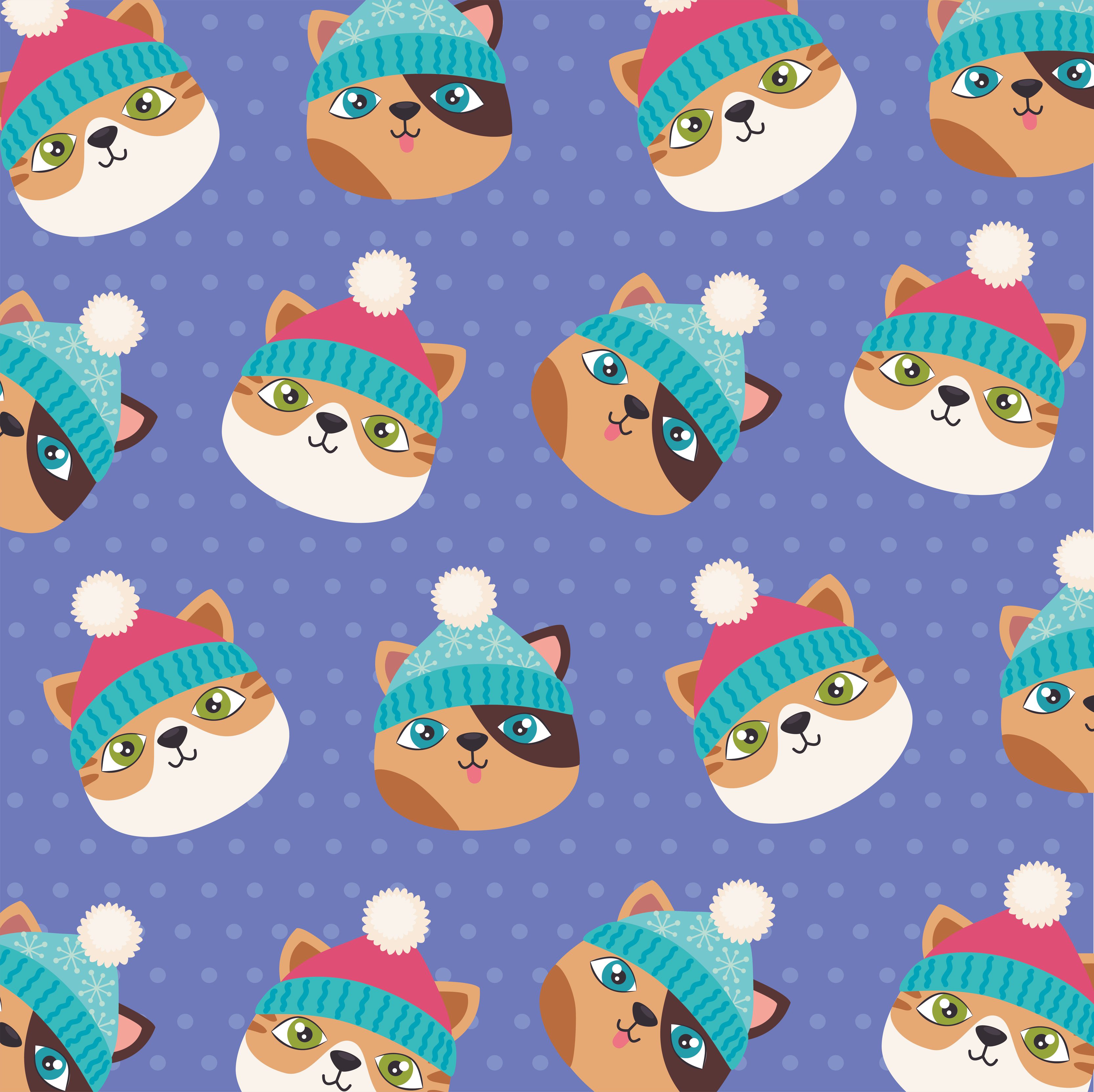 cute christmas cats pattern Free Vector