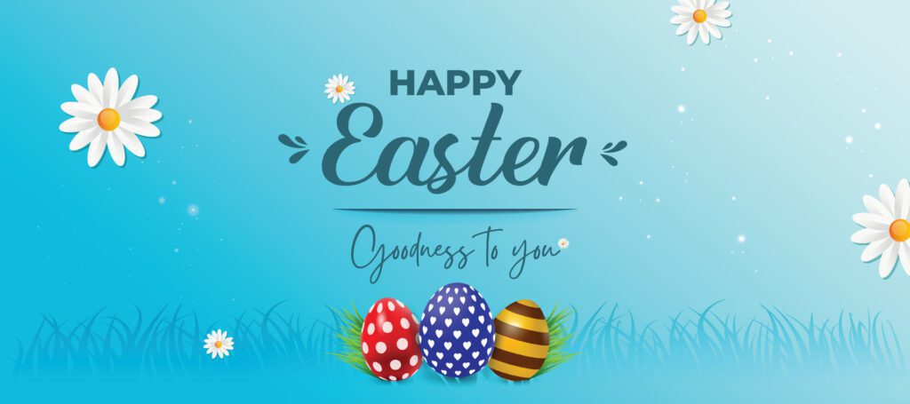 Happy Easter Holiday Banner with colorful eggs on field. Vector Illustration background template. Free Vector