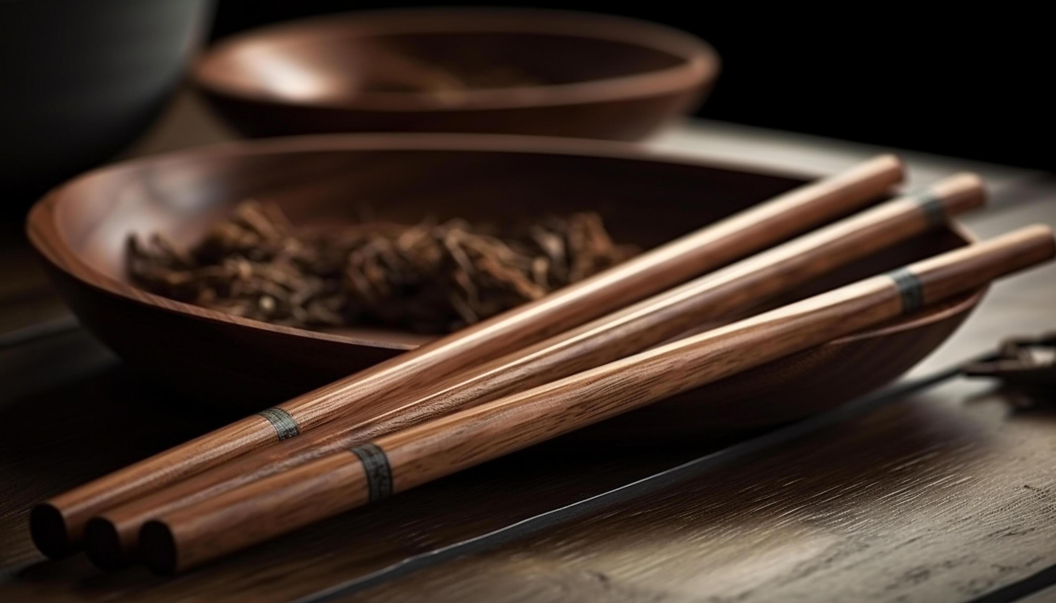 Bowl of healthy, organic Japanese food with chopsticks generated by AI Stock Free