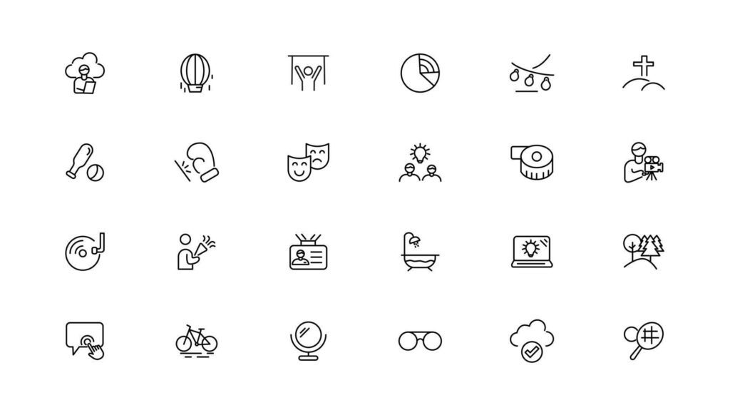 
									Hobby and recreation linear icons collection.Set of thin line web icon set, simple outline icons collection, Pixel Perfect icons, Stock Free