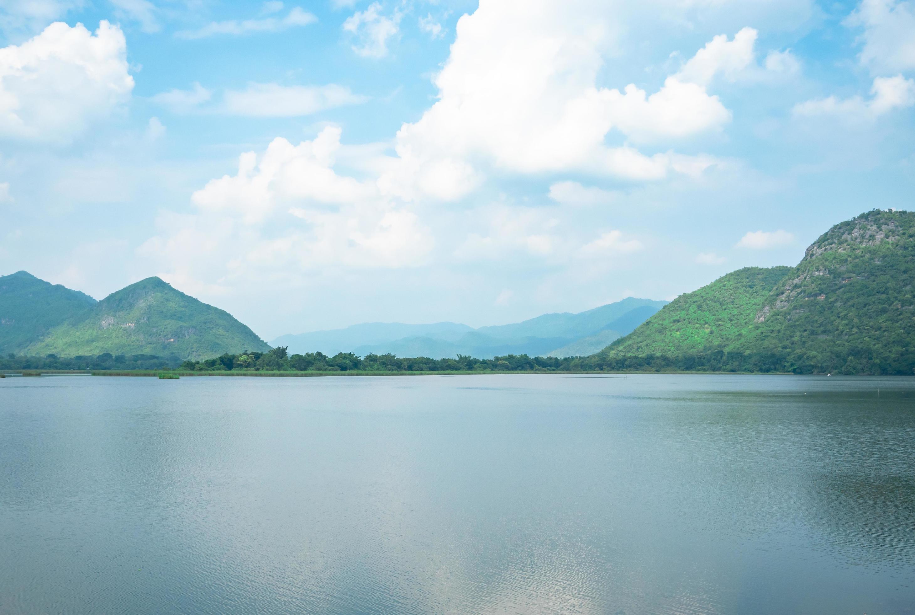 River with mountain and valley and blue sky white clouds landscape in nature beautiful,Winter season Stock Free