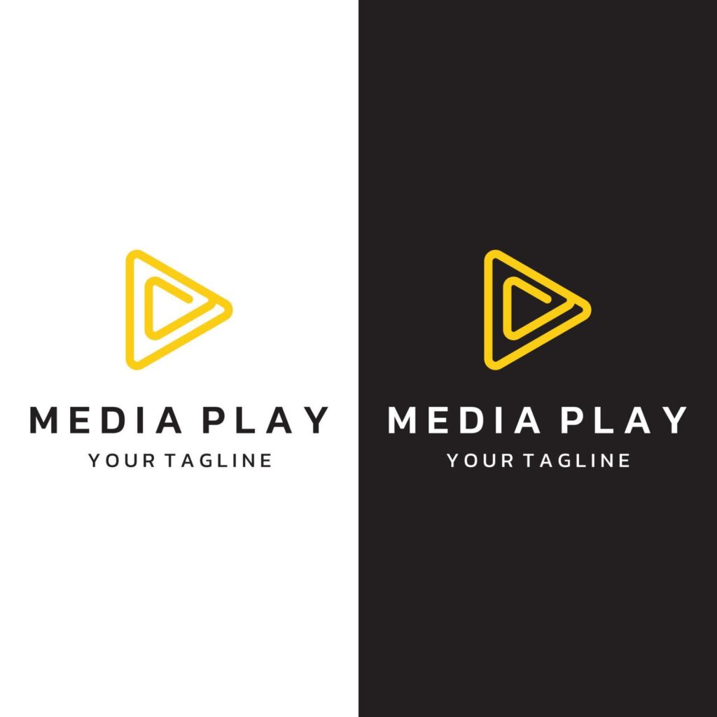 Media logo play button with modern triangle, the logo can be used for multimedia, printing, technology and other businesses. Stock Free