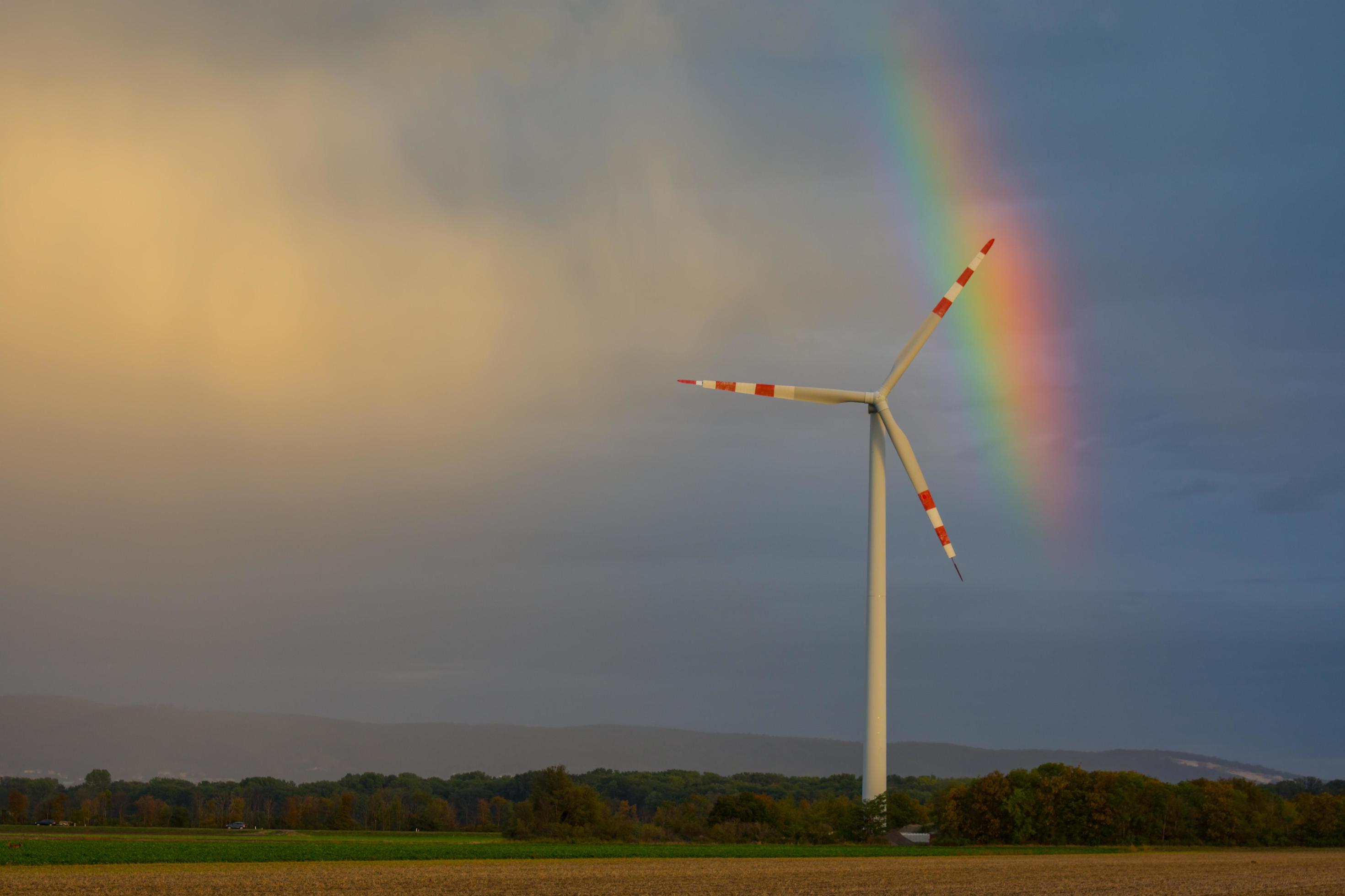 windmill in the nature with small rainbow Stock Free