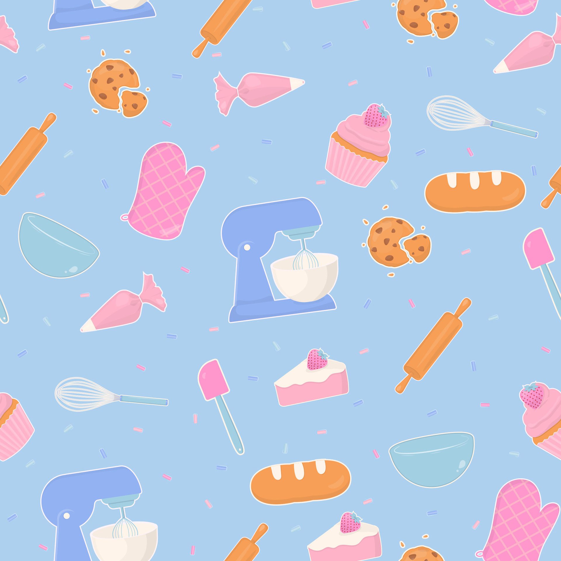 
									Stand mixer and pastry bakery seamless pattern Free Vector