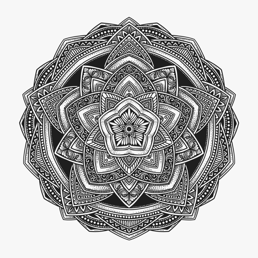 Beautiful floral pattern mandala art isolated on a black background – Eps 10 Free Vector