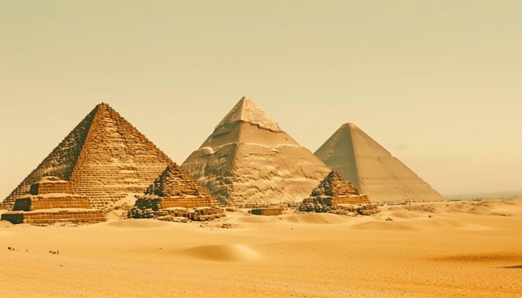 Majestic pyramid landscape ancient ruins eroded sandstone generated by AI Stock Free