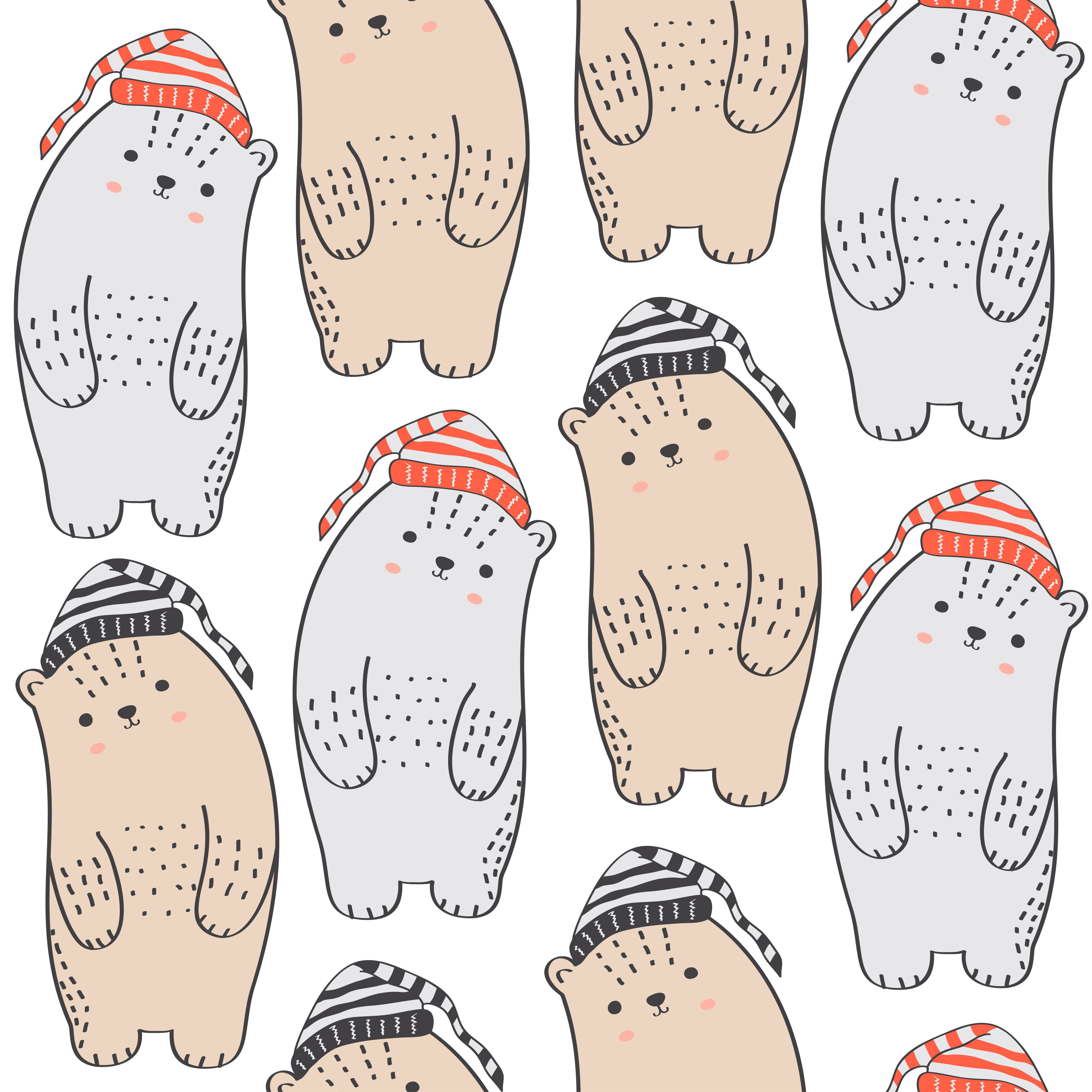 Cute Winter Bear Seamless Pattern Free Vector