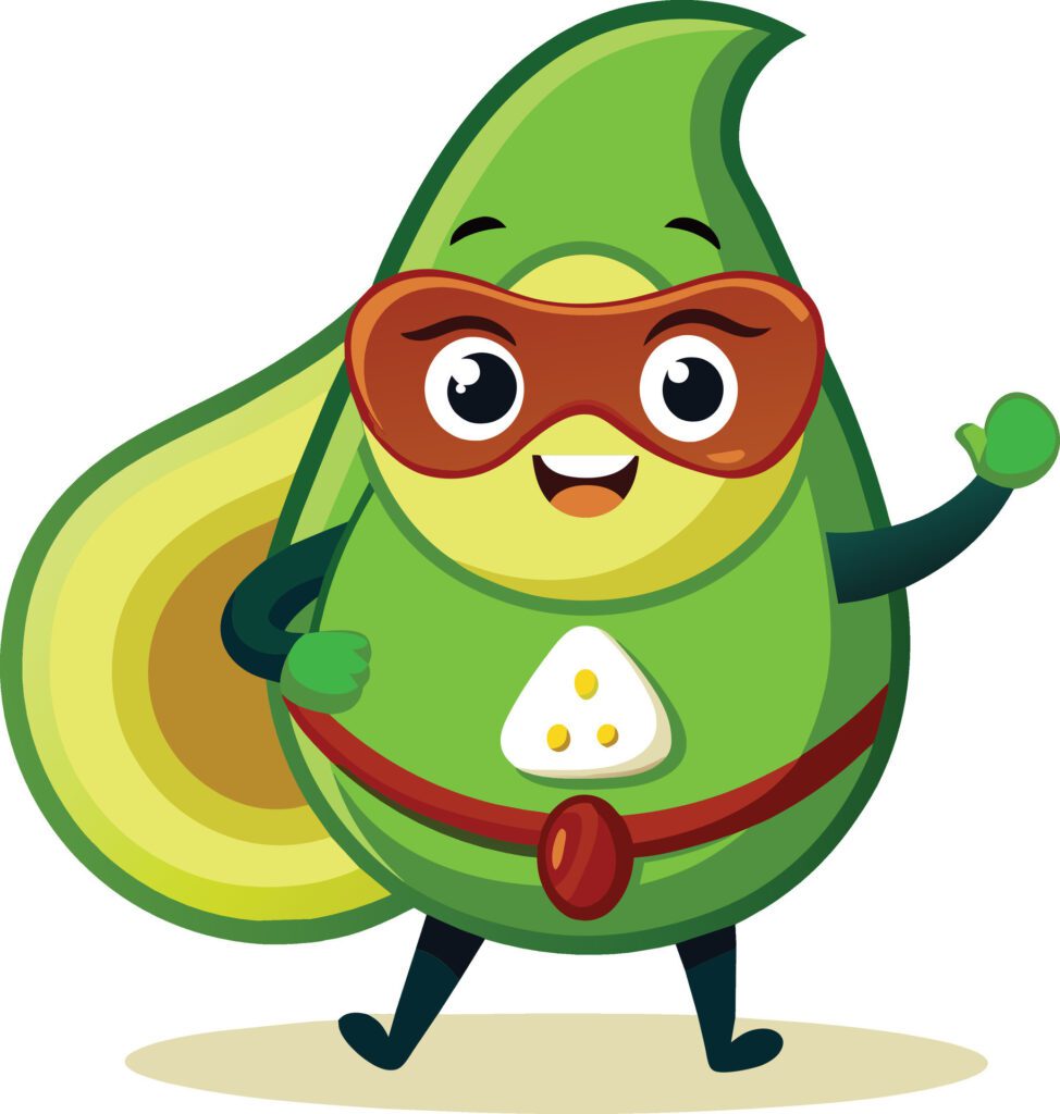 Avocado fruit cartoon character isolated on white background. Vector illustration. Free Vector