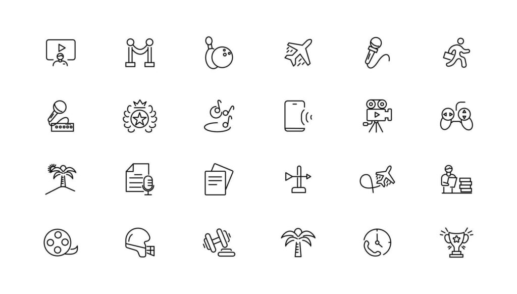 Hobby and recreation linear icons collection.Set of thin line web icon set, simple outline icons collection, Pixel Perfect icons, Stock Free