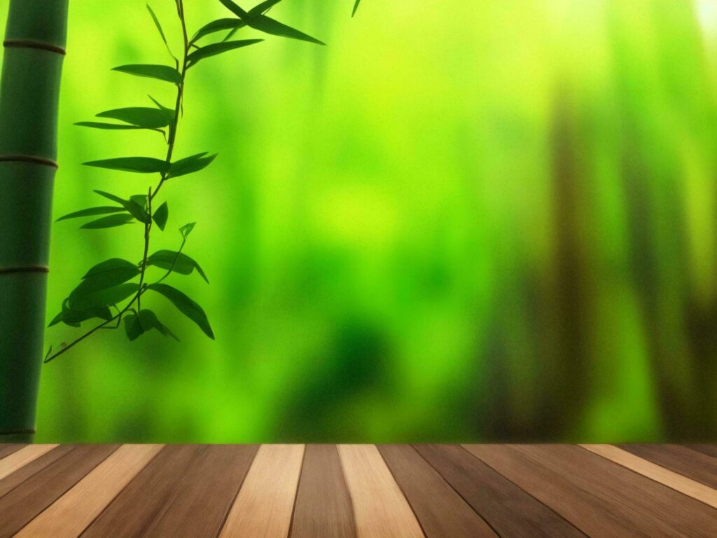 Wooden table on bamboo plant background ai generated Stock Free