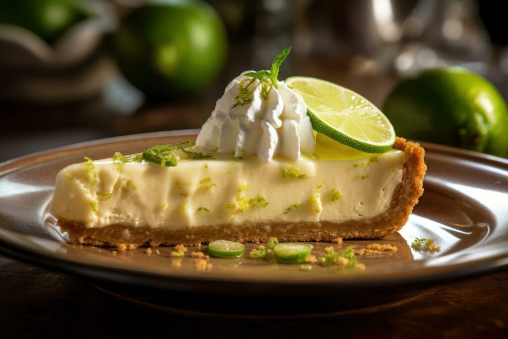 A slice of key lime pie on a plate AI Generated Free Photo