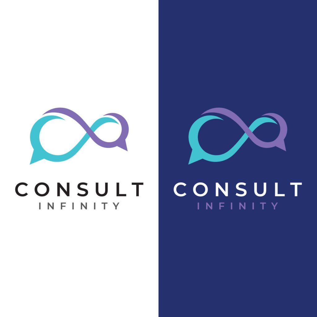 Consultation logo with bubble chat sign, infinity consultation, consultation with people. By using easy and simple illustration editing. Stock Free