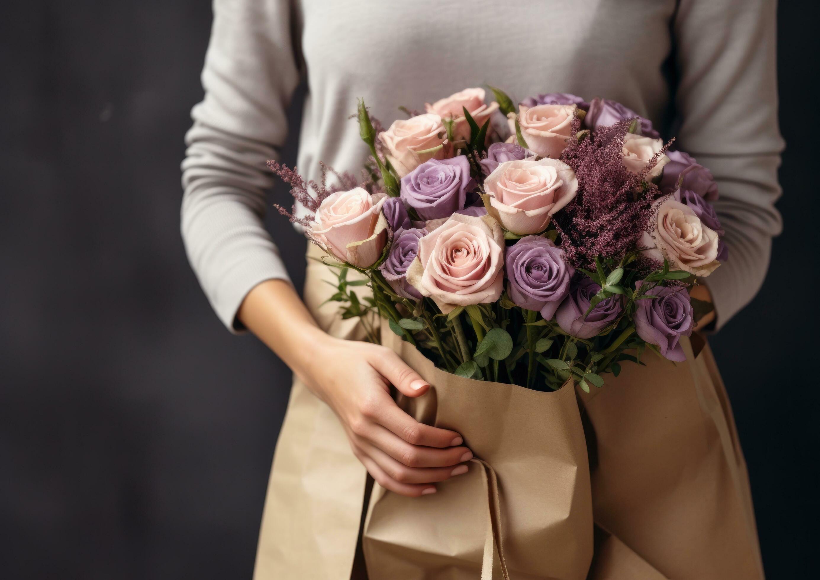 Woman holding flower bouquet Stock Free