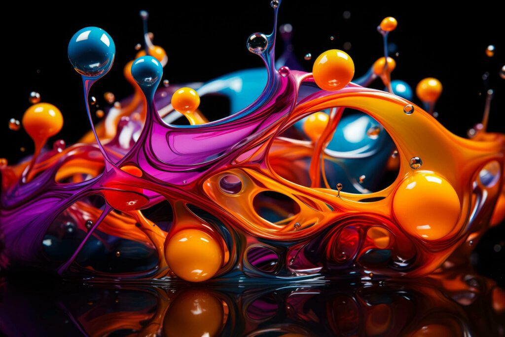 Oil droplets fuse colorfully with water in abstract splash photography Stock Free