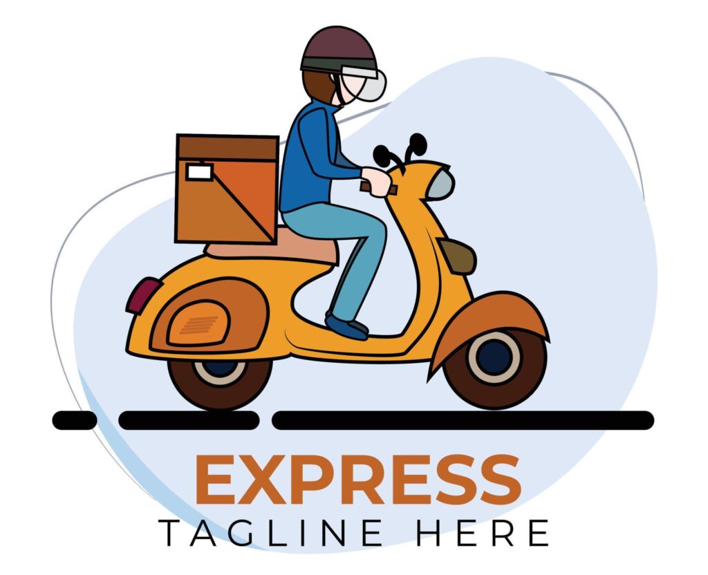 courier delivery logo using scooter. flat design vector Stock Free