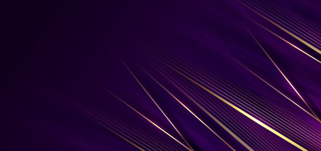 Abstract elegant purple background with golden line and lighting effect sparkle. Luxury template award design. Free Vector