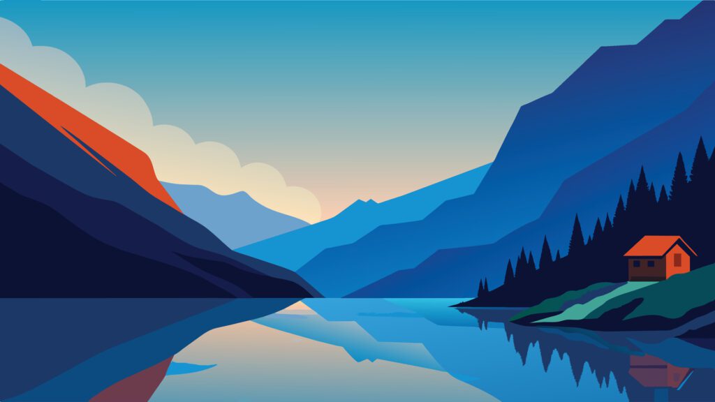 Impressive summer view of Lovatnet lake. Beauty of nature concept background. illustration. Free Vector