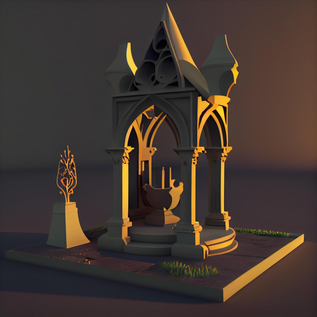 3D render of a fantasy fairytale portal with columns and decorations, Image Stock Free