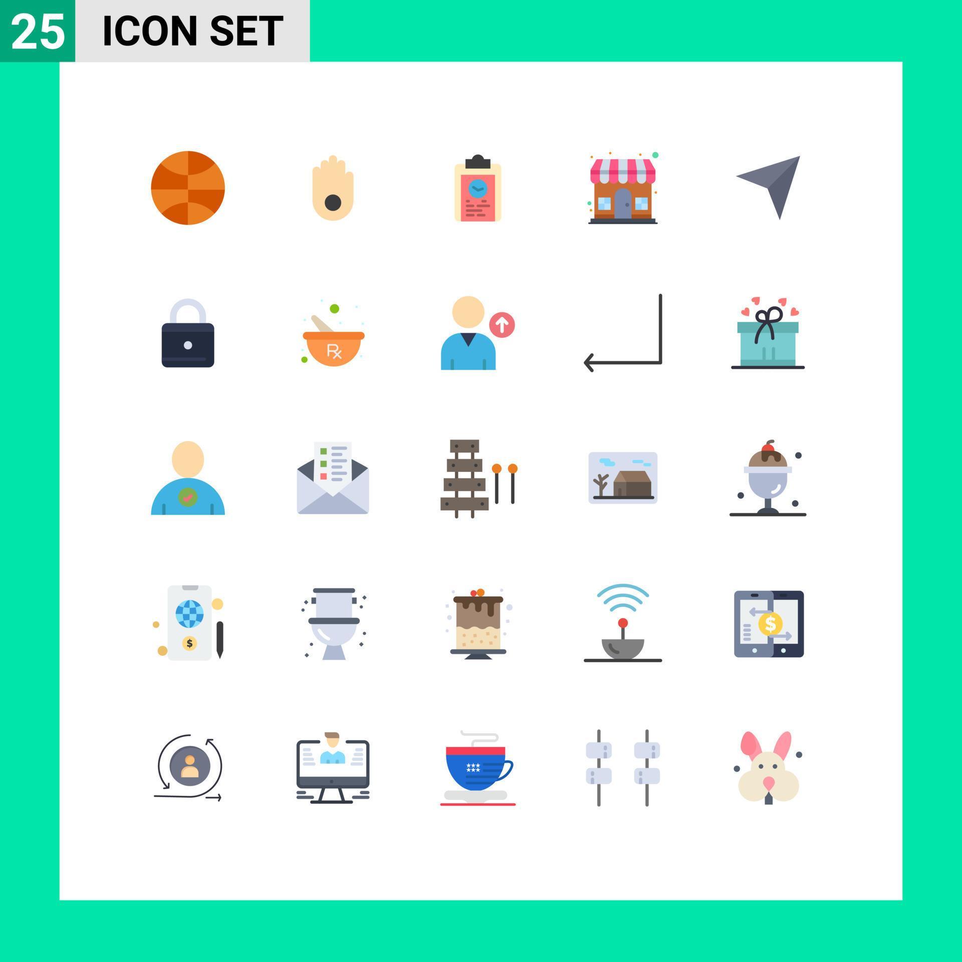 25 Thematic Vector Flat Colors and Editable Symbols of arrow store coach shop marketplace Editable Vector Design Elements Stock Free