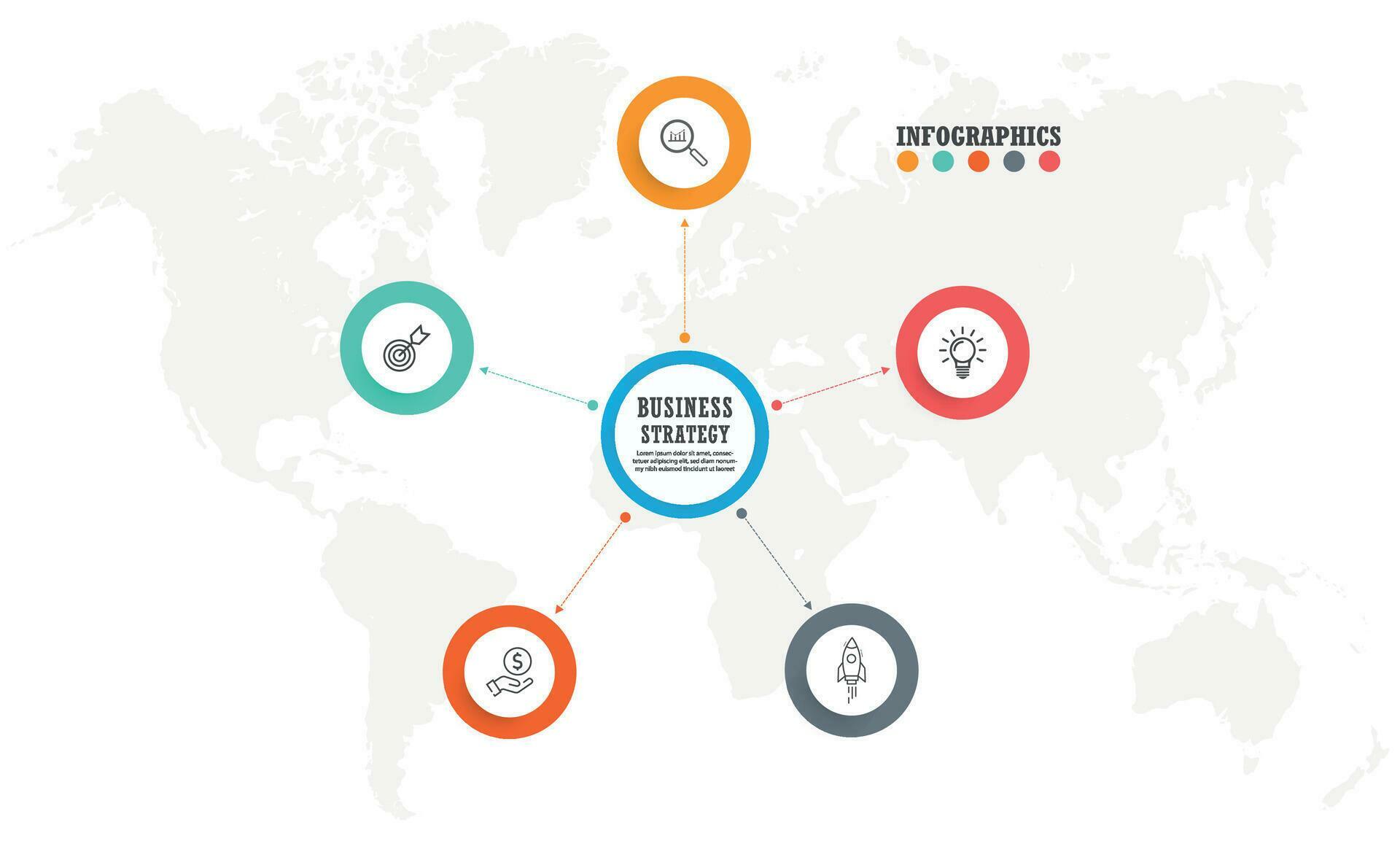 Business process. Timeline infographics with 5 steps, options, arrows. Vector template. Stock Free