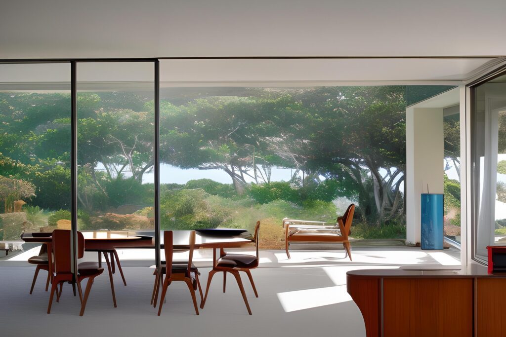 mid century modern style house overlooking the ocean Stock Free